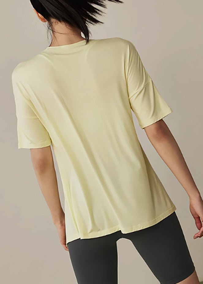 Cute Yellow Side Open Short Sleeve Yoga Tank Tops