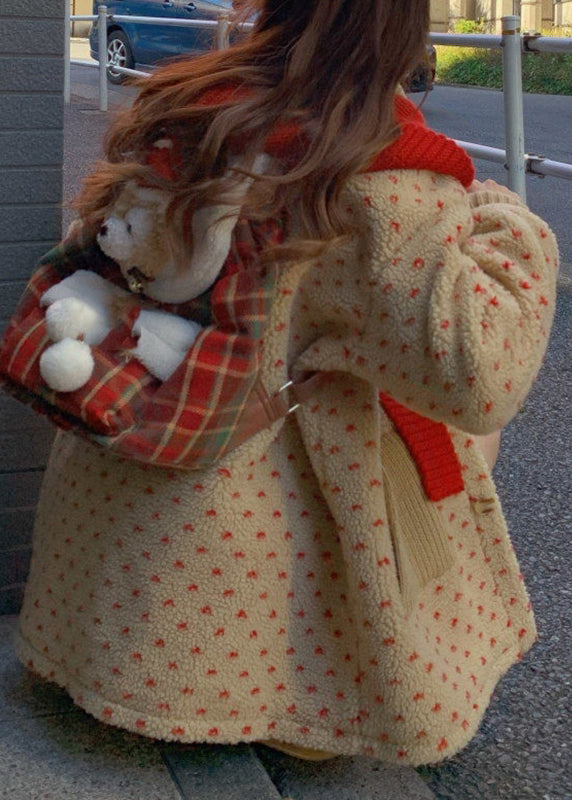 Niedlicher gelber Rollkragenmantel mit Taschen und Reißverschluss aus Kunstpelz, Laternenärmel