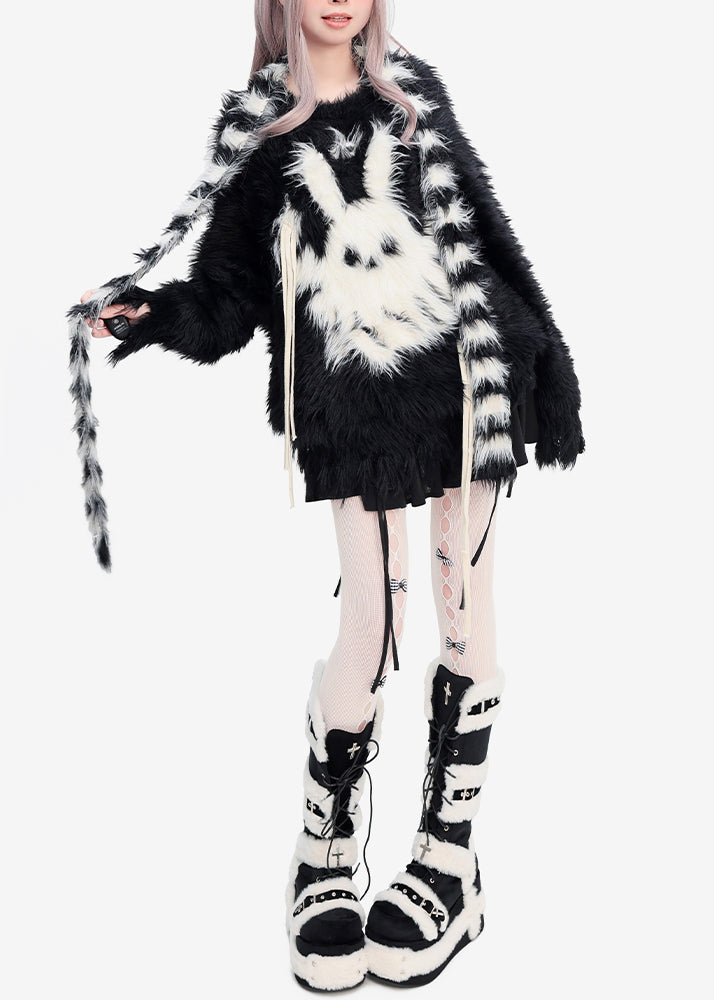 Selbstgemachte schwarze Oversize-Strickoberteile aus Kaninchen-Imitat-Nerzhaar für den Winter