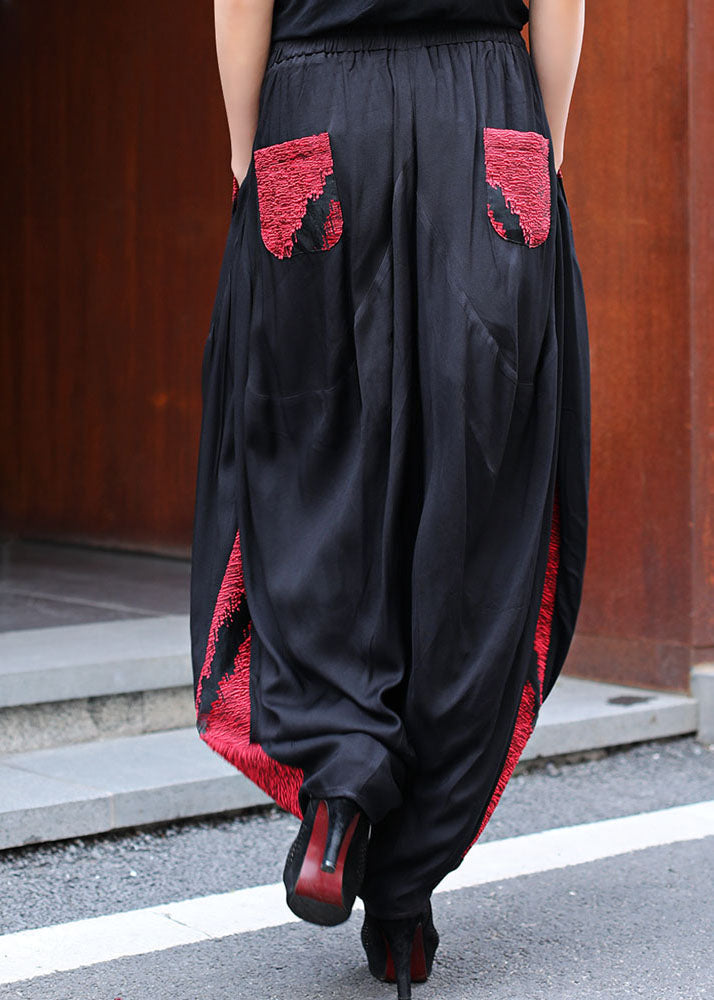 DIY Schwarz Patchwork Aushöhlen Casual Hosen Frühling