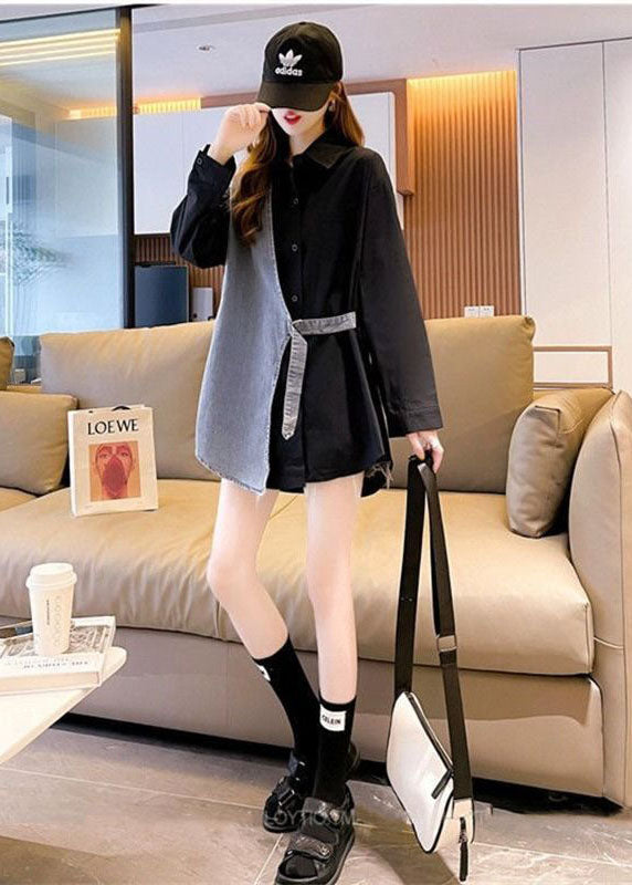 DIY Schwarz Peter Pan Kragen Denim Patchwork Baumwolle Gefälschte Zweiteiler Hemden Herbst