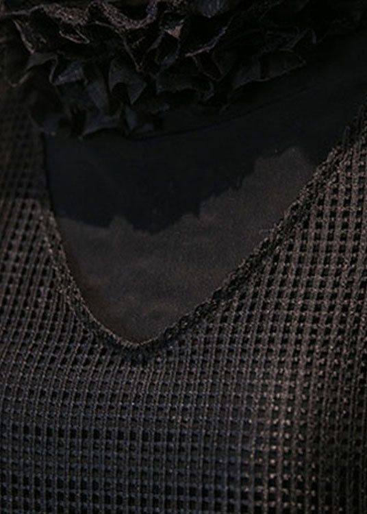 DIY Schwarzes Rollkragenkleid aus Organza mit Spitze für den Urlaub im Frühling