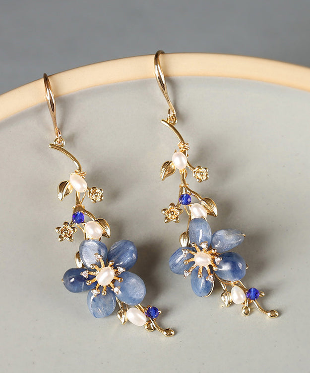 DIY Blau Sterling Silber Jade Kristall Zirkon Perle Tropfen Ohrringe