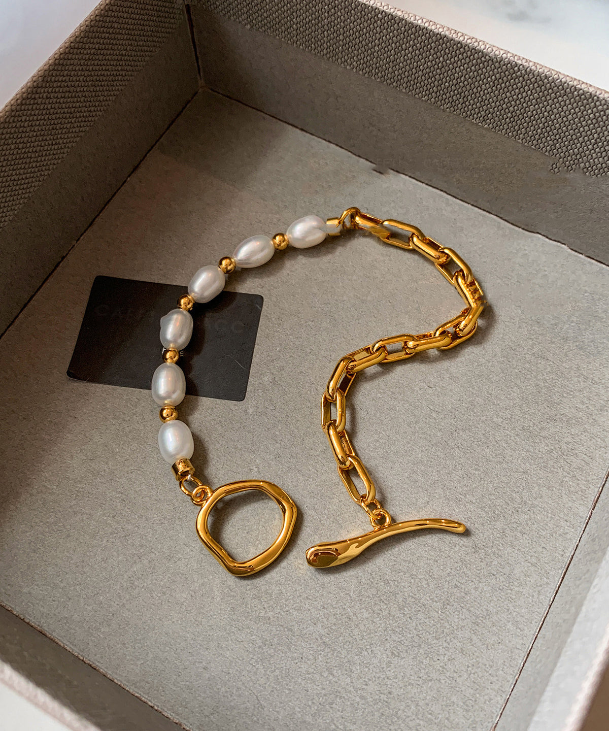 DIY Copper Overgild Pearl Patchwork Hollow Out Charm Bracelet