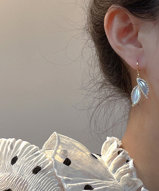 Pendientes colgantes de hojas de circón con sobredorado de cobre y oro hechos a mano