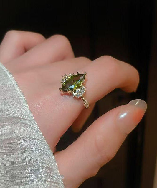 Anillos abiertos de circonita de aleación de cobre verde hechos a mano