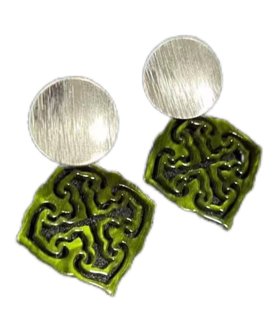 Pendientes de ágata verde y cobre hechos a mano