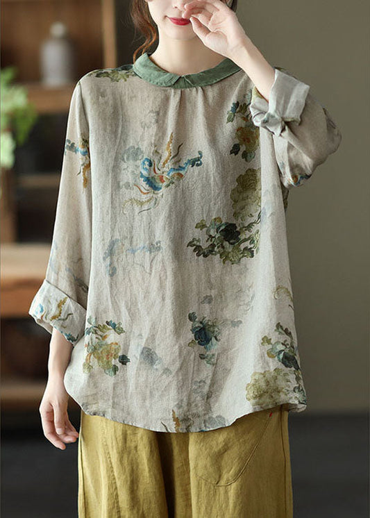 DIY Grünes Peter Pan Kragen Print Herbst Shirt Langarm