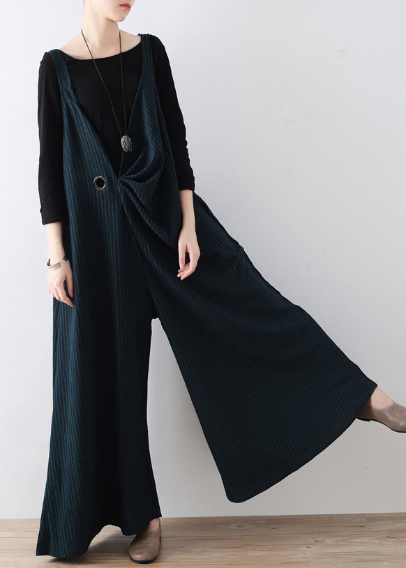 DIY grün gestreifte Jumpsuits mit weitem Bein und Taillenbund für den Herbst