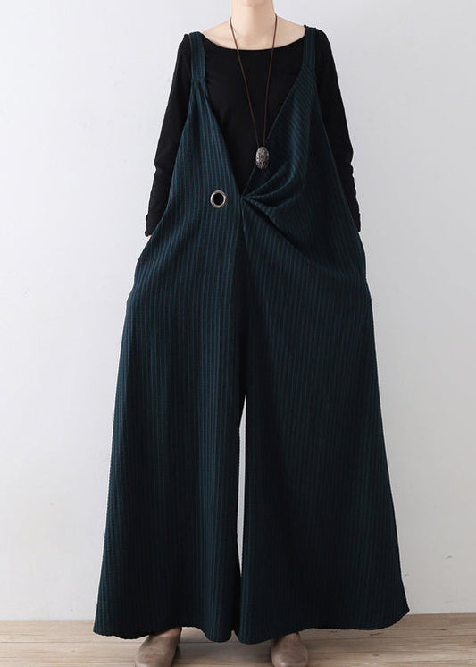 DIY grün gestreifte Jumpsuits mit weitem Bein und Taillenbund für den Herbst
