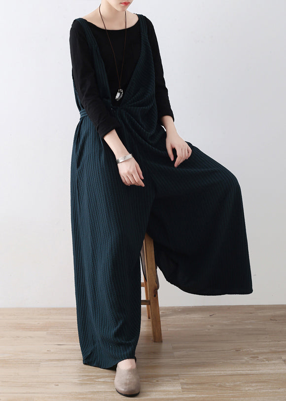 DIY grün gestreifte Jumpsuits mit weitem Bein und Taillenbund für den Herbst