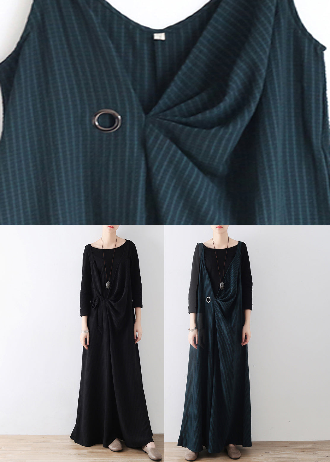 DIY grün gestreifte Jumpsuits mit weitem Bein und Taillenbund für den Herbst