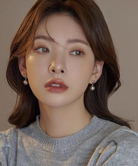 Pendientes colgantes de perla Love de plata de ley gris DIY