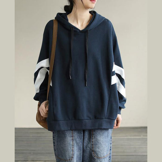 DIY Hooded cotton Spring Linen Tops women blouses design Navy shirt - SooLinen