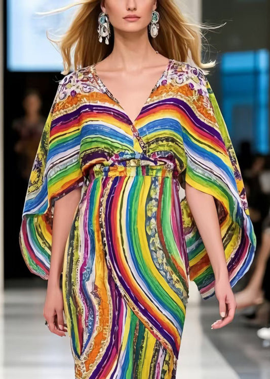 DIY Multicolour Print Chiffon Vacation Dress Cloak Sleeves