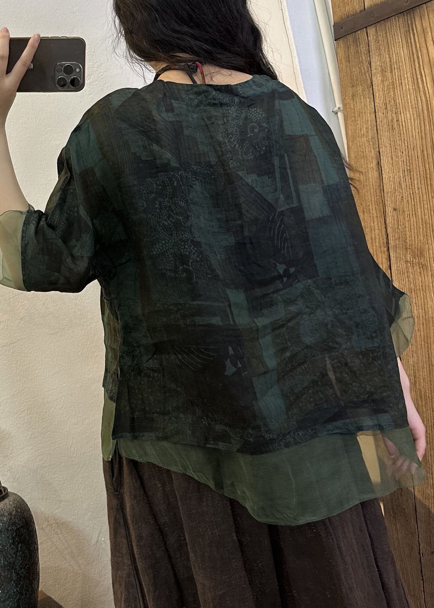 Blusas de lino con cuello redondo y estampado de patchwork para verano, hechas a mano en azul marino