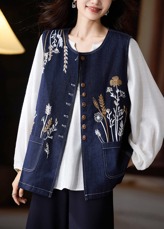 DIY Marineblaue Oversize-Jeanswesten mit Stickerei – Frühling