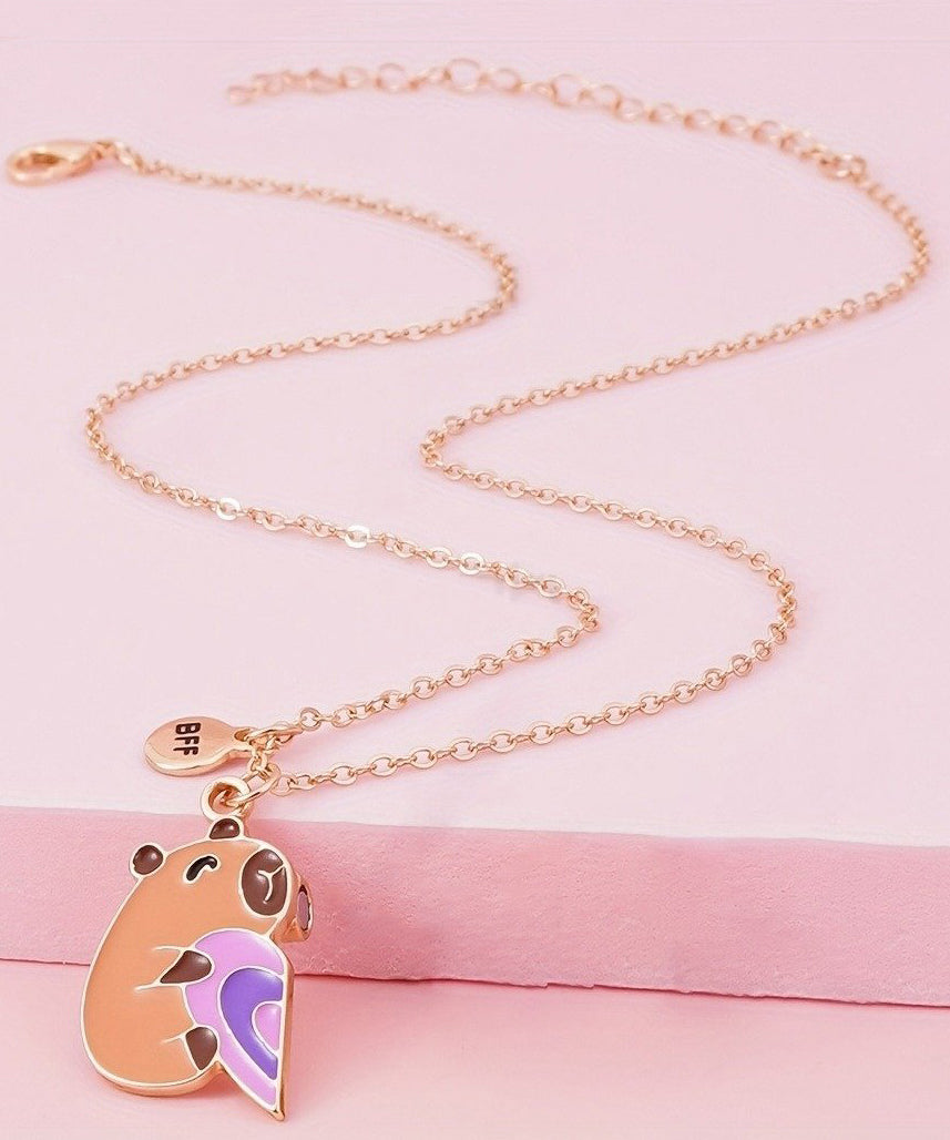DIY Orange Stainless Steel Alloy Capybara Love Patchwork Best Friend Set Pendant Necklace