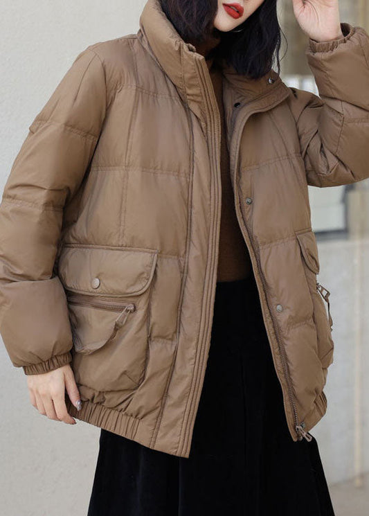 DIY Orange Stehkragen Reißverschlusstaschen Entendaunenjacke im Winter