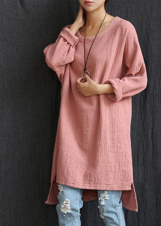DIY Pink Low High Design U Neck Shirt Tops Spring - SooLinen