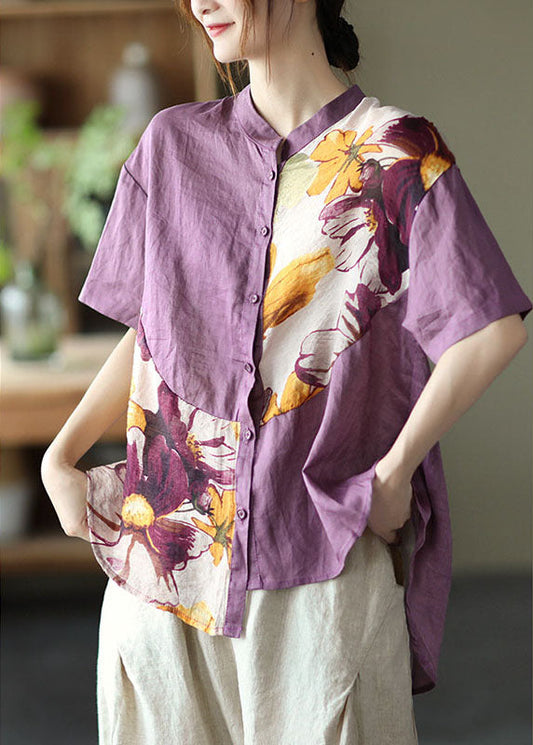 DIY Lila Patchwork-Oberteil mit halben Ärmeln für den Herbst