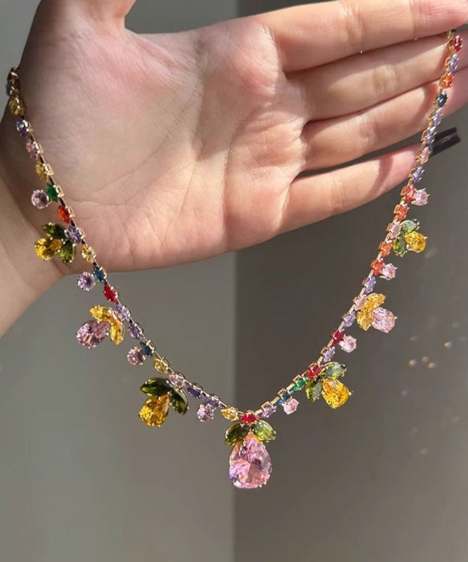 DIY Regenbogen-Halskette mit Anhänger aus Legierung, Kristall, Blumen, Blättern und Wassertropfen