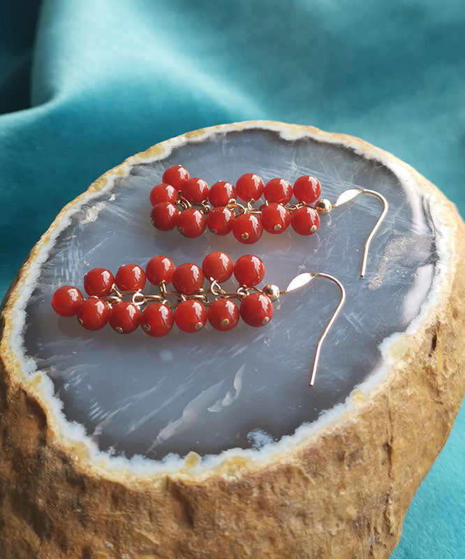 DIY Rote 14K Gold Zinnober Trauben Tropfen Ohrringe