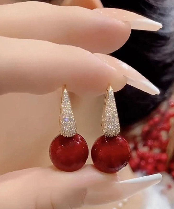 Pendientes colgantes de perla y circonita con sobredorado de cobre rojo hechos a mano