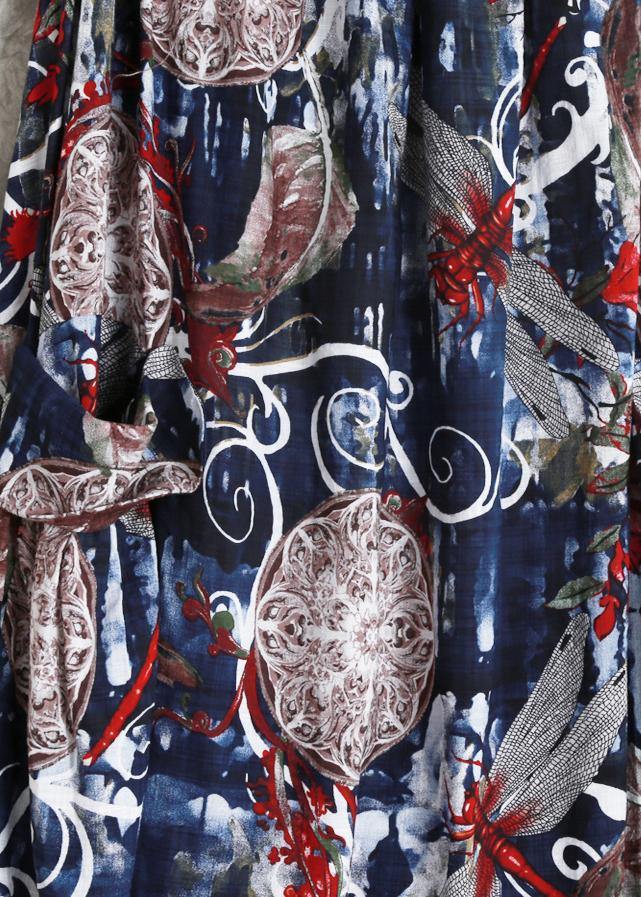 DIY Spaghetti Strap pockets dress design blue print Dress - SooLinen