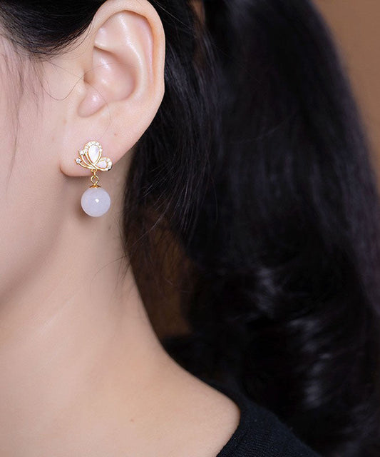 DIY Sterling Silber Jade Schmetterling Zirkon Tropfen Ohrringe