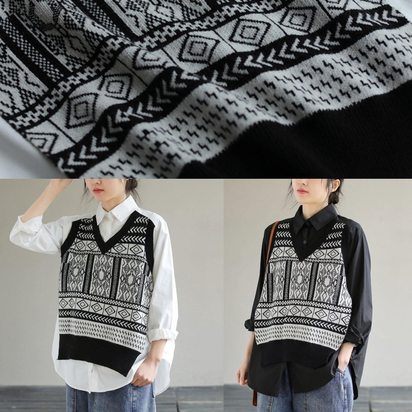 DIY White Clothes Lapel Patchwork Knit Fabric Knee Spring Top - SooLinen