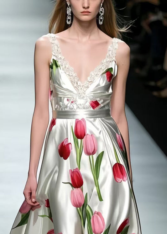 DIY White Floral Silk Cami Dress Summer