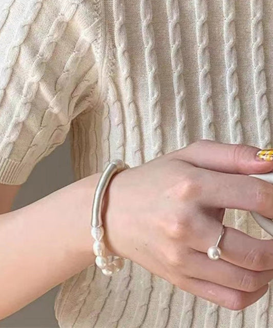 Pulsera de perlas blancas de plata de ley DIY