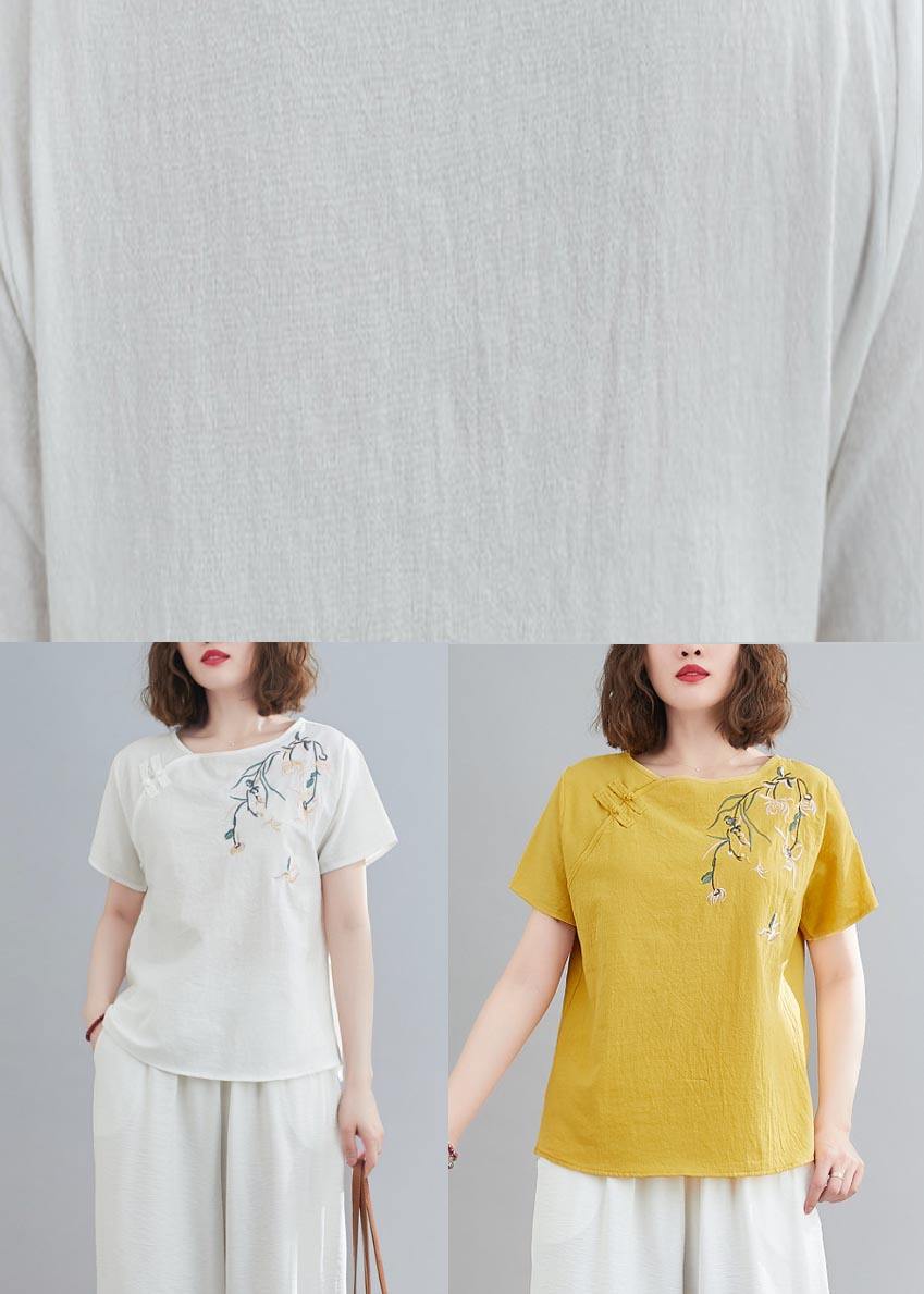 DIY Yellow Oriental Cotton Linen Summer Tops - SooLinen