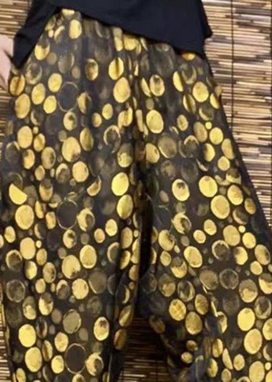 DIY Gelbe Taschen Print Elastische Taille Haremshose Sommer