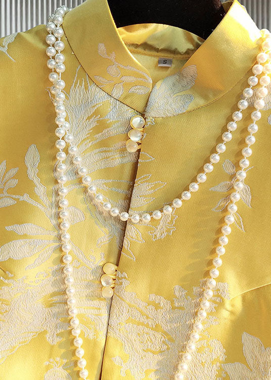 DIY Gelb Stehkragen knopfseite offen Jacquard Satin weste Frühling