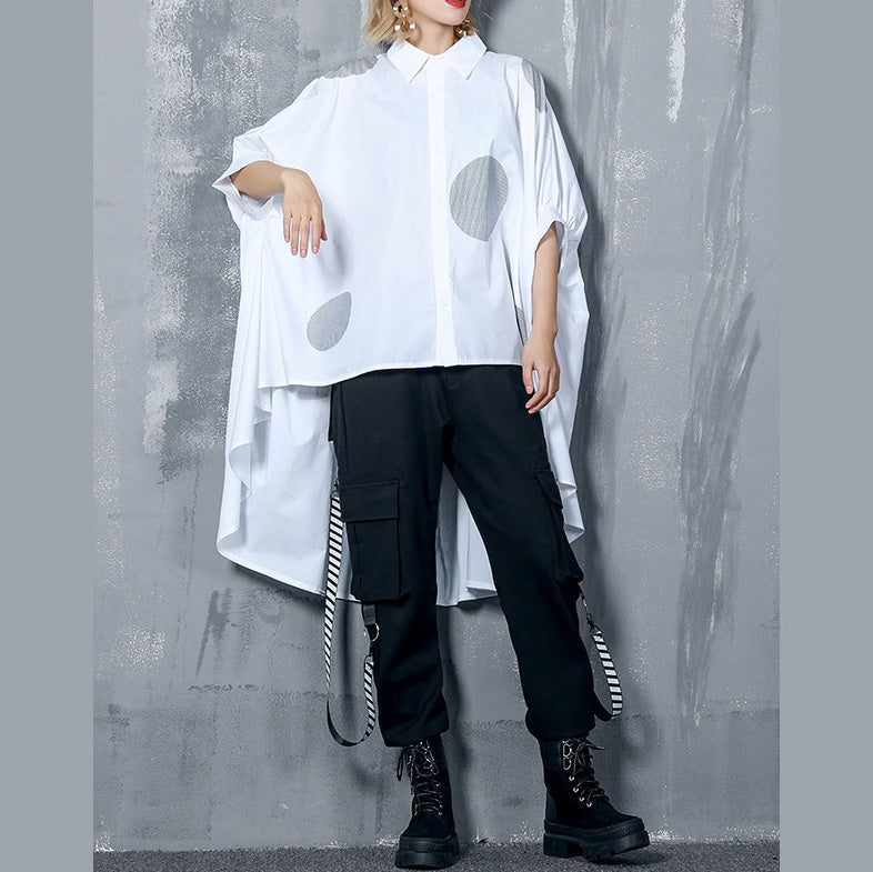 DIY asymmetrische Baumwollkleidung für Frauen 2019 Arbeitsoutfits mit gepunktetem Oversize-Oberteil