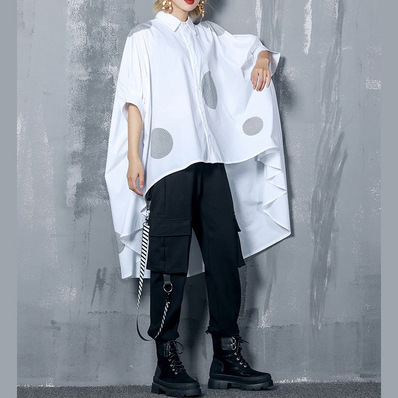 DIY asymmetrische Baumwollkleidung für Frauen 2019 Arbeitsoutfits mit gepunktetem Oversize-Oberteil