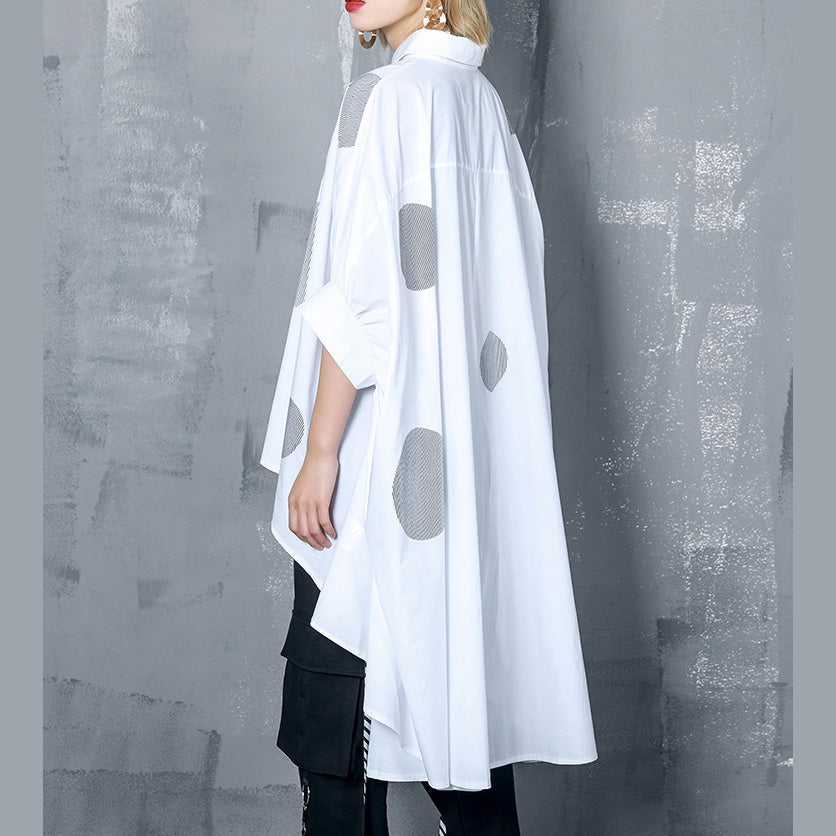 DIY asymmetrische Baumwollkleidung für Frauen 2019 Arbeitsoutfits mit gepunktetem Oversize-Oberteil