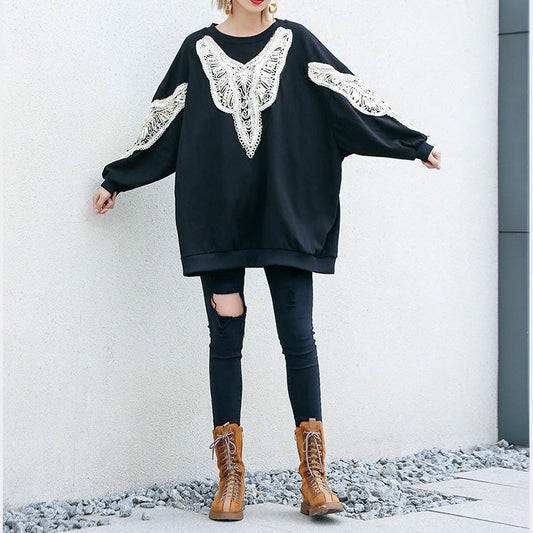 DIY black cotton Tunic Fine Inspiration o neck embroidery Plus Size Clothing shirt
