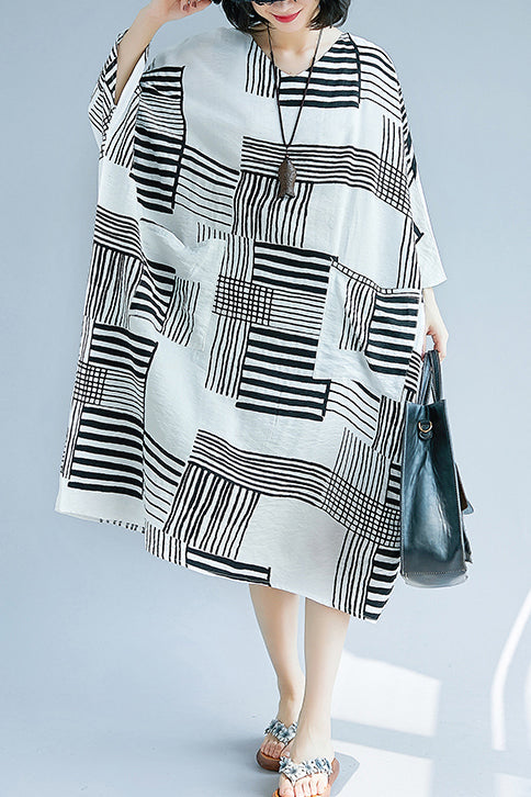 DIY schwarz baumwolle leinen kleidung Korea design o neck taschen Knie Sommer Kleider