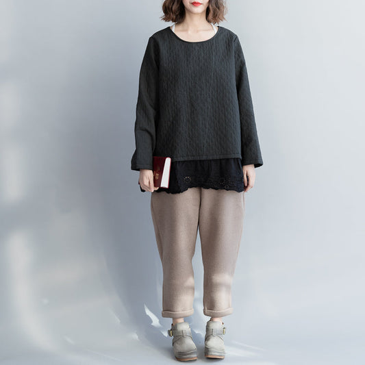 DIY Baumwollkleidung für Frauen feine O-Ausschnitt aushöhlen Runway schwarze übergroße Tops