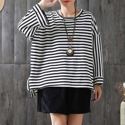 DIY Baumwollkleidung Omychic Neues loses gestreiftes Baumwoll-T-Shirt in Übergröße