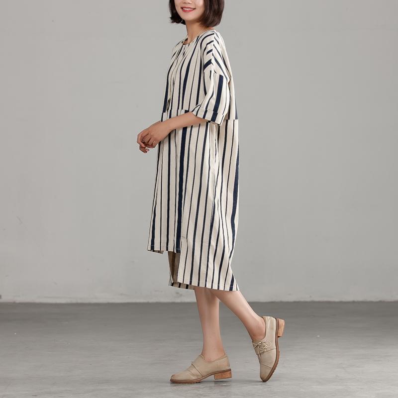DIY Chiffon-Kleidung für Frauen 2024 Rundhals Chiffon Streifen lose Kleid