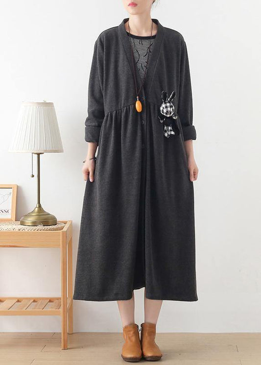 DIY gray Plus Size tunics for women Work v neck Cinched coats - SooLinen