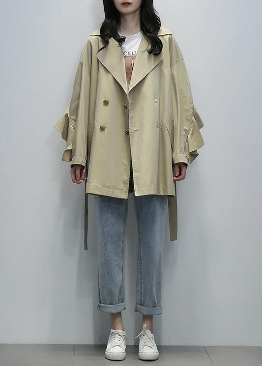 DIY khaki maxi coat Tunic Notched tie waist outwear - SooLinen