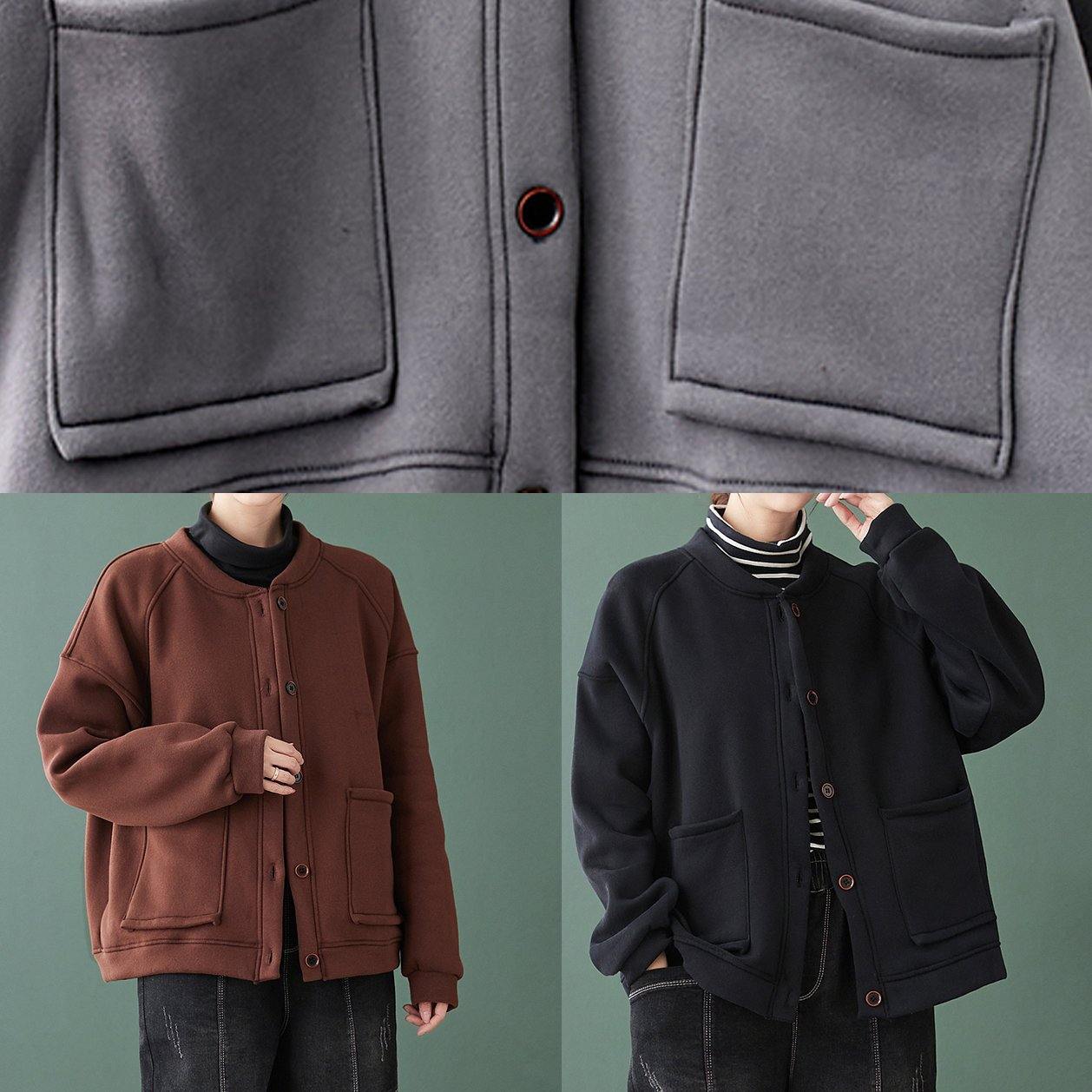 DIY o neck Button Down maxi coat chocolate baggy women coats - SooLinen