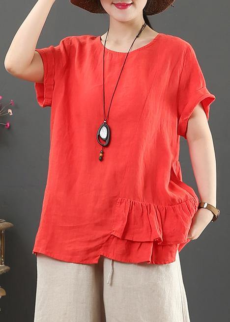 DIY o neck asymmetric linen cotton summer blue loose shirt - SooLinen