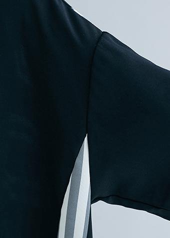 DIY o neck patchwork chiffon Long Shirts Fitted Life black striped Maxi Dresses Summer - SooLinen