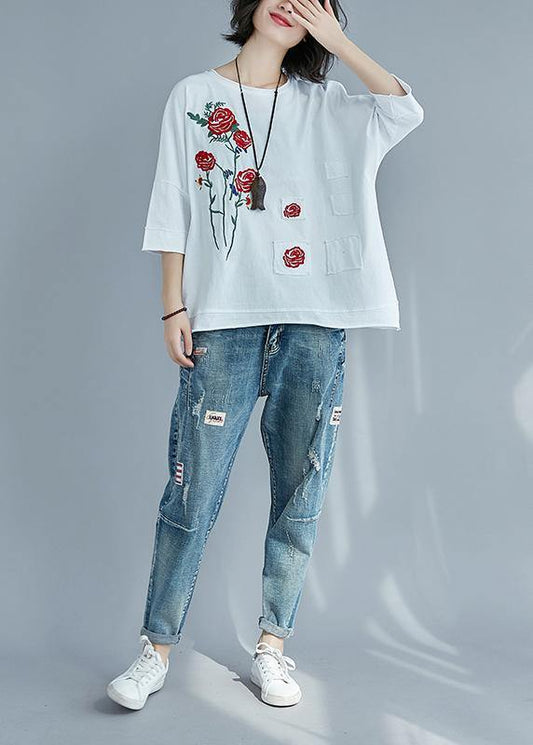 DIY o neck patchwork cotton clothes stylish Photography white cotton blouses Summer - SooLinen